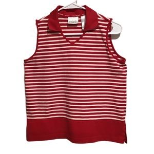 Villager Sport Liz Claiborne women’s polo shirt sleeveless red and white striped